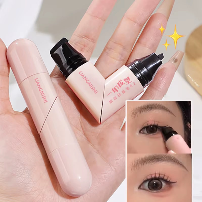 Rotate Eyeliner Stamp Integrated Black Brown Dual-Tip DIY Eyeliner Wing Stencil Waterproof Smudge-Proof Longwear Liquid Pen